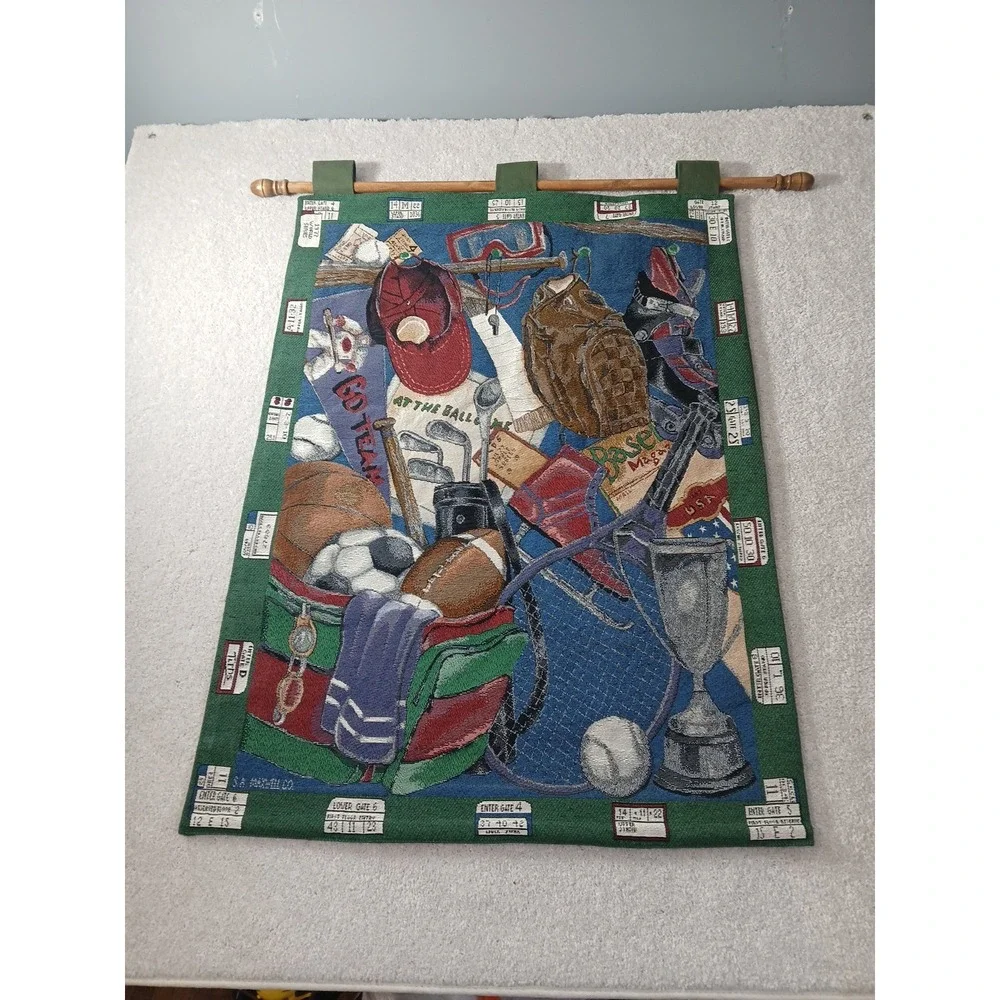 Vintage Game Day Tapestry Wall Hanging Sports Football Man Cave Boys Room USA